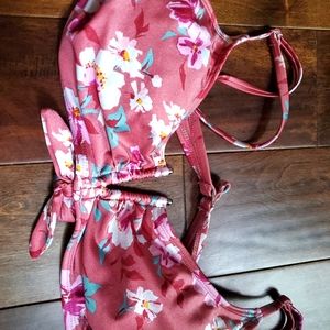 Xhilaration super cute bow bikini top size xl in burgundy pink white and green